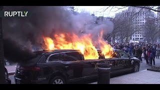 Противники Трампа сожгли лимузин во время протестов в Вашингтоне